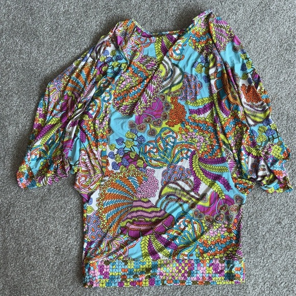 Trina Turk Pink/Blue Casablanca Floral Paisley Cover Up Sz XS EUC - Picture 8 of 8